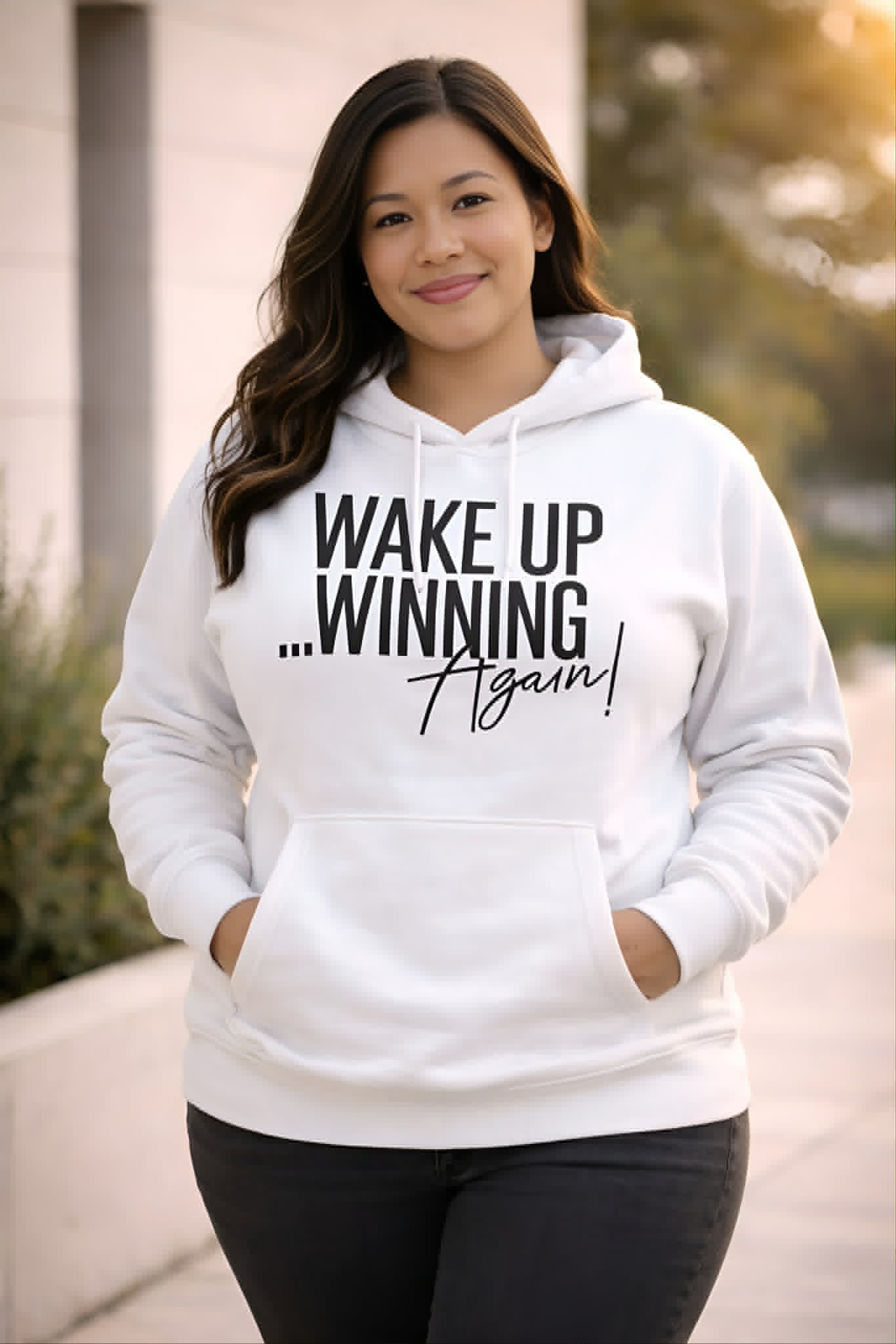 Hoodie — "Wake Up Winning Again" Motivational Pullover