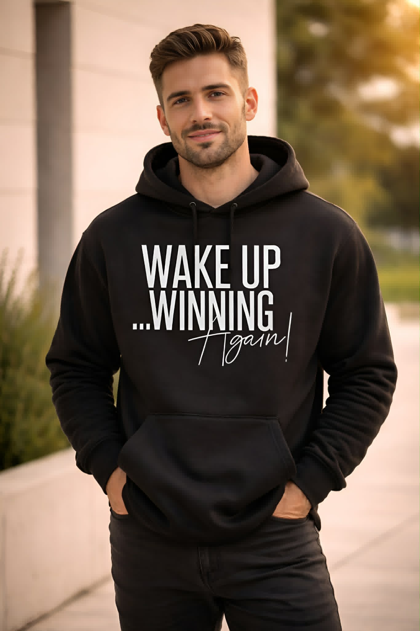 Hoodie — "Wake Up Winning Again" Motivational Pullover