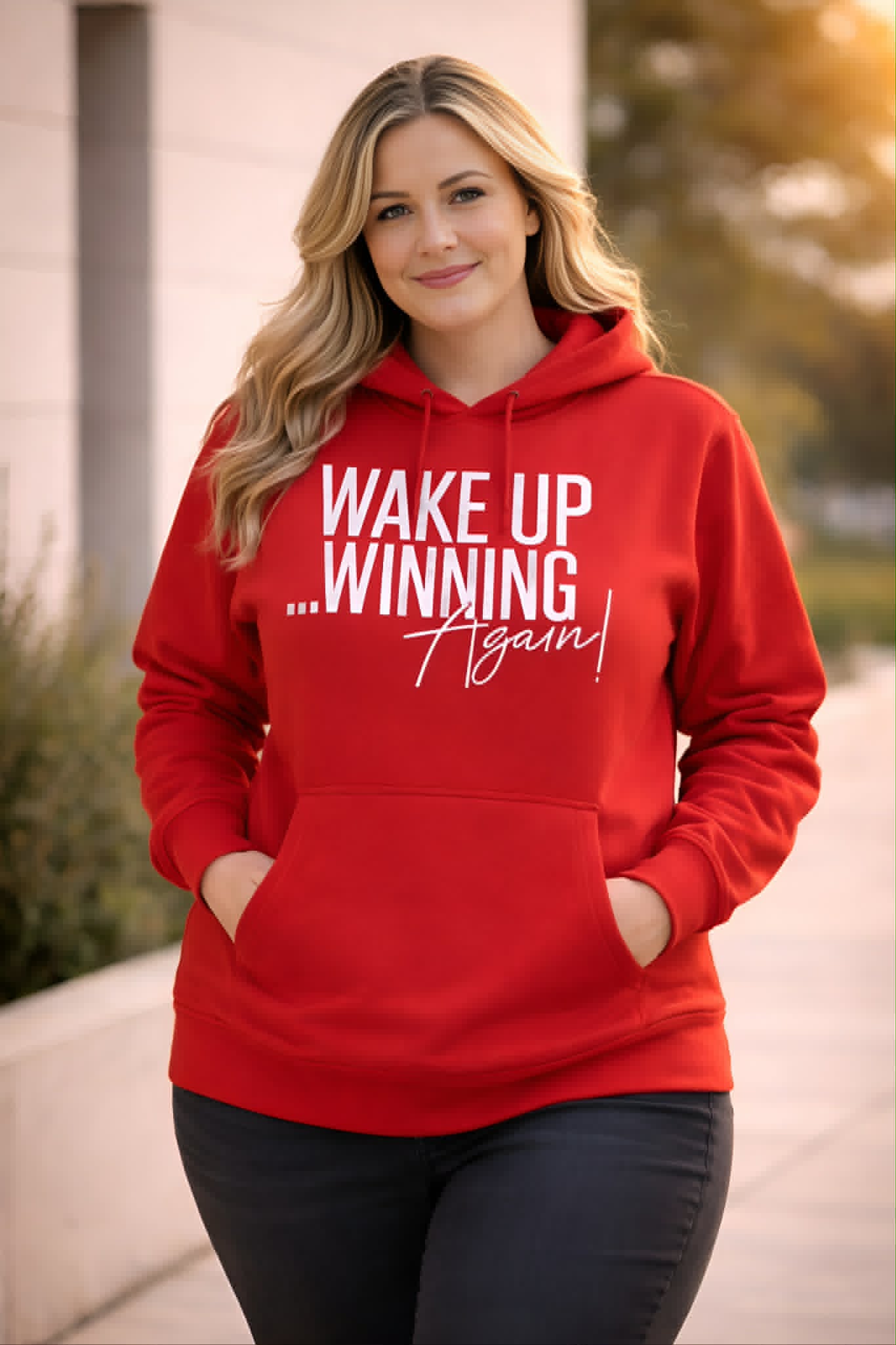 Hoodie — "Wake Up Winning Again" Motivational Pullover