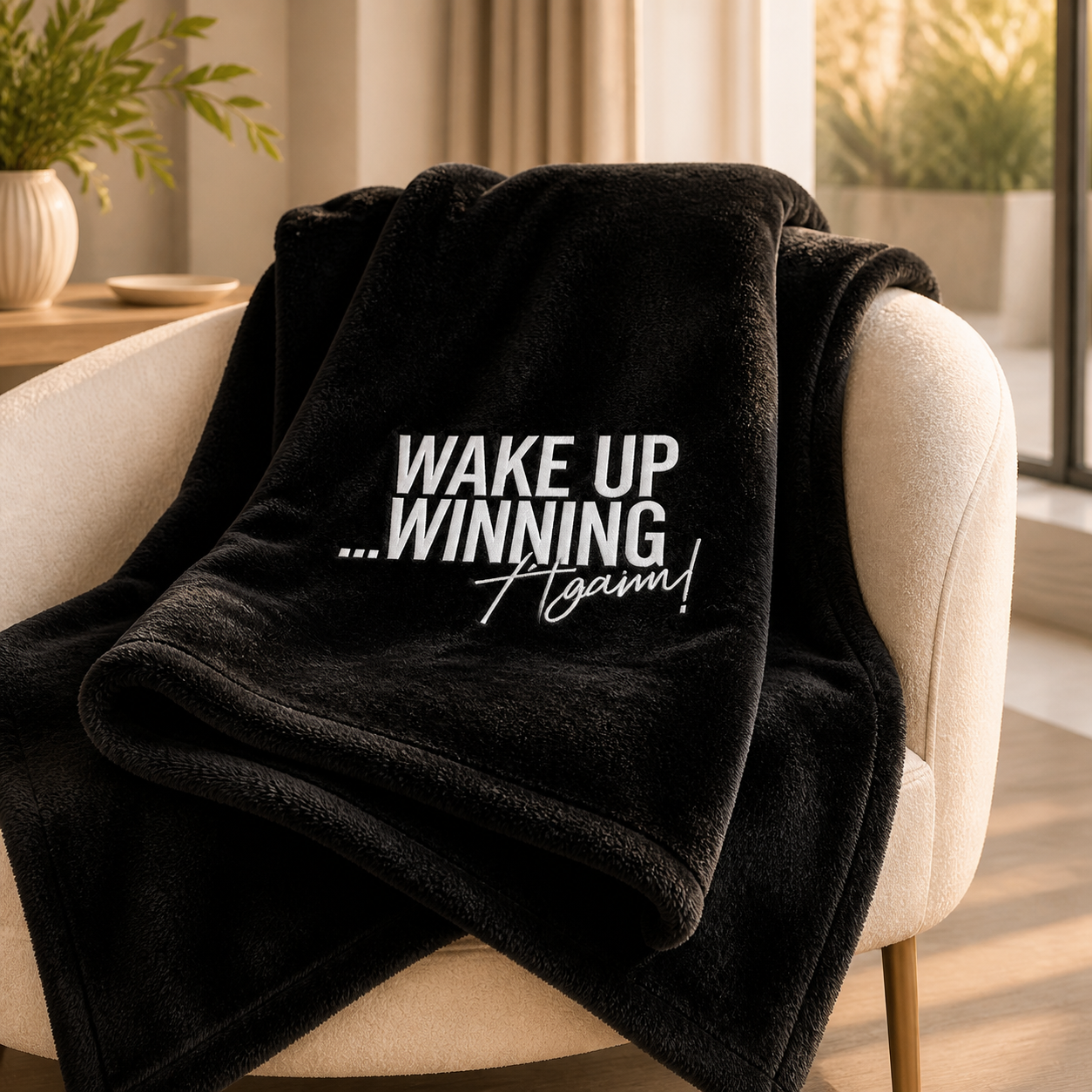 Velveteen Plush Blanket - 'Wake Up Winning Again' Inspirational Throw