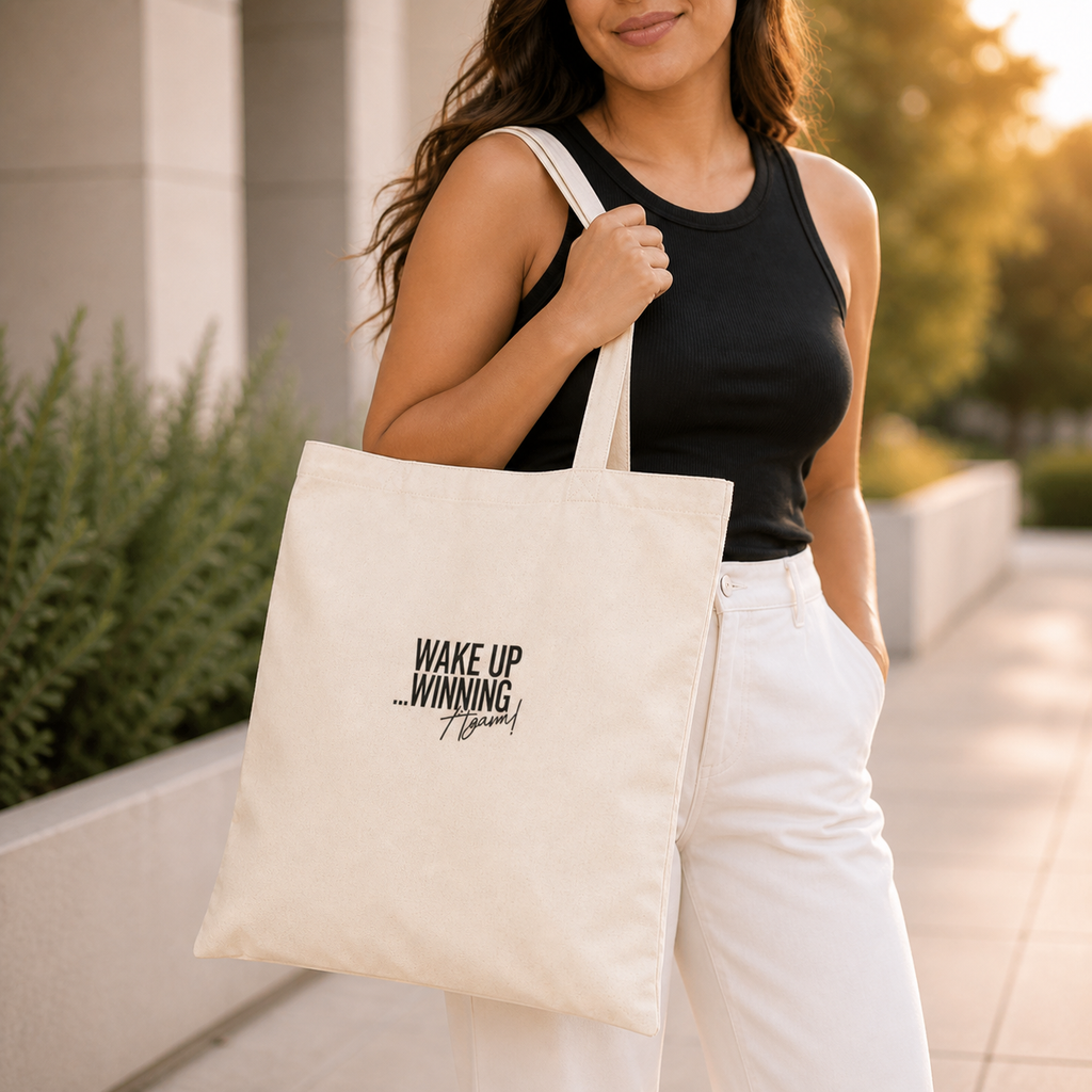 Canvas Tote Bag — "Wake Up Winning" Motivational Eco Shopper